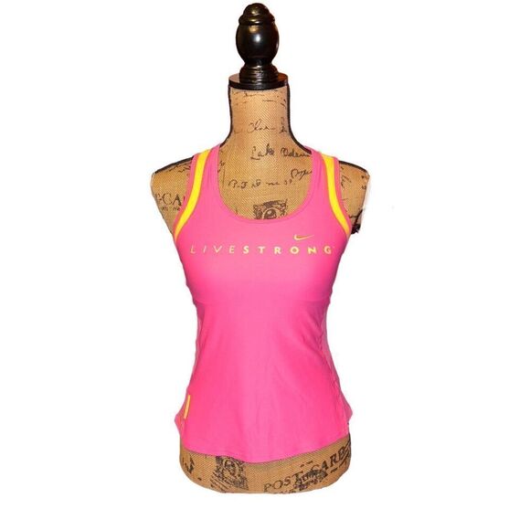 Nike Dri Fit Racerback Pink Yellow  Workout  Tank Top Shirt Women’s ~ Small - Picture 1 of 3